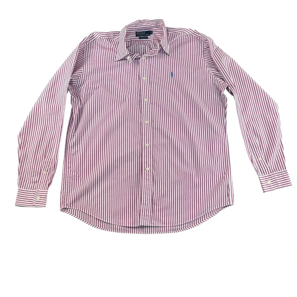 Polo Ralph Lauren Mens Large Custom Fit Striped Button Down Shirt Purple White